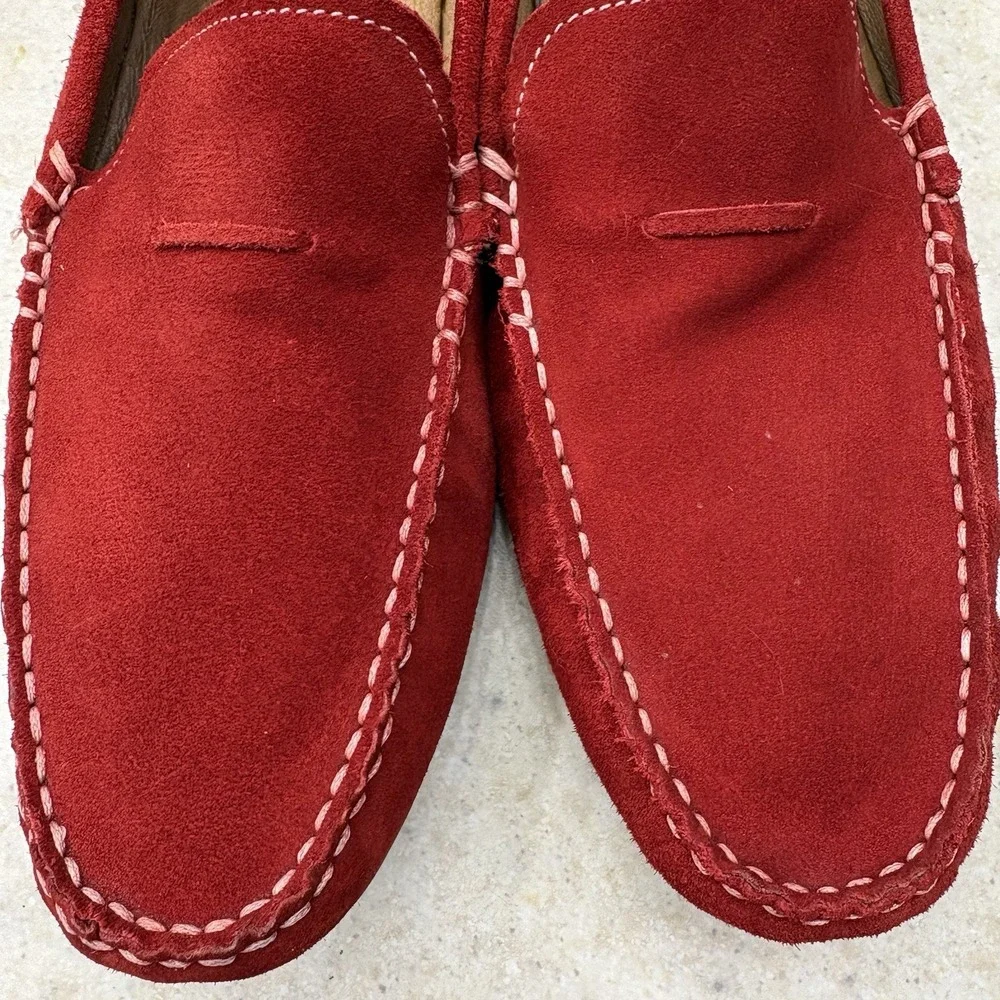 Fabio De Luca Vera Pelle Men's Suede Loafers Driving Moc Slip-On Red Size 11